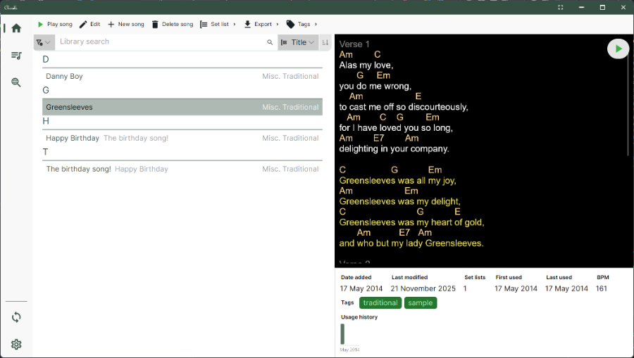 Song library layout