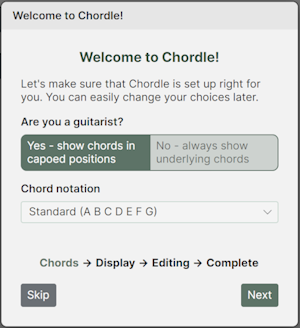 Welcome dialog
