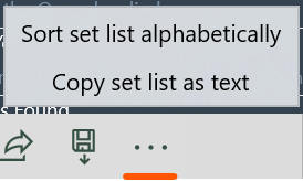 Screenshot showing the additional set list actions