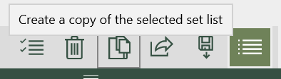 The copy set list button at the bottom of the set list library