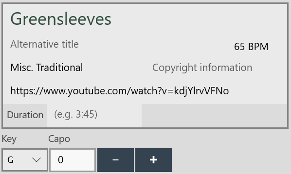 Screenshot of the song metadata section