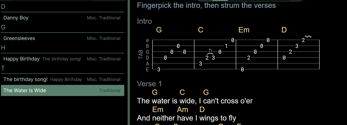 A screenshot of a song displaying a tab section as tablature