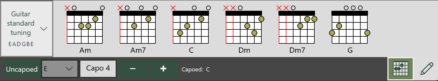 Screenshot of the show chords button